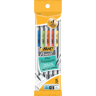 Xtra Precision Mechanical Pencil Clear Barrel .5mm Black 5Pk