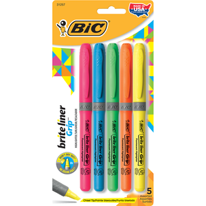 Brite Liner Grip Pen Style Highlighter Chisel Asst 5Pk