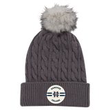 Cable Knit Beanie with White Fur Pom