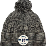 Cable Knit Cuff Hat w/ Pom | Grey/Ivory