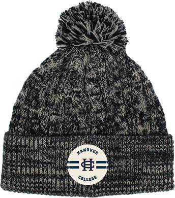 Cable Knit Cuff Hat w/ Pom, Navy/Ivory