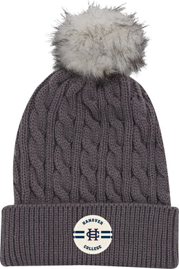 Knit Winter Hat w/ Fur Pom, Slate Grey