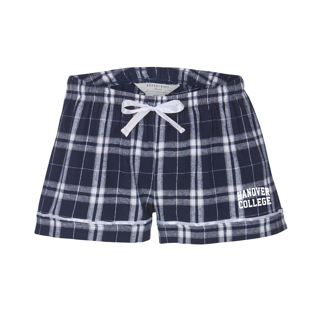 Ladies Flannel Short | Navy Silver Plaid
