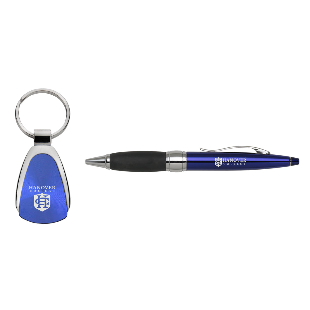 2 Piece Pen and Key Chain Gift Set, Silver/Blue (F23)